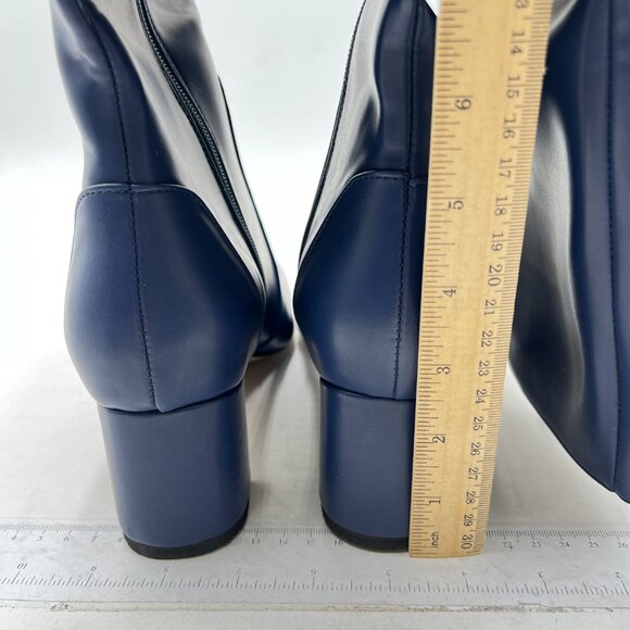 Blue Women Almond Toe Knee High Boot Chunky Heel Zip Up Daily Work Dress Shoes - Picture 5 of 7